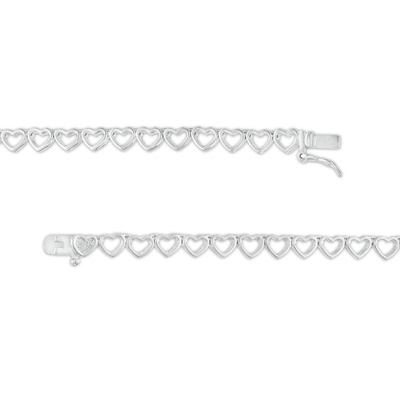 1/10 CT. T.w. Black Diamond Beaded Graduated Hearts Link Necklace in Sterling Silver and Black Resin