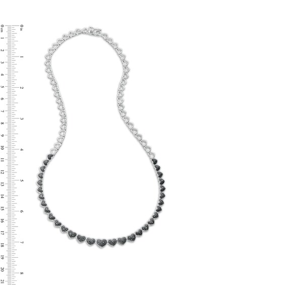 1/10 CT. T.w. Black Diamond Beaded Graduated Hearts Link Necklace in Sterling Silver and Black Resin