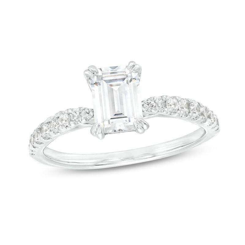 Main Image 1 of 1-1/4 CT. T.W. Radiant-Cut Diamond Pavé Graduated Shank Engagement Ring in 14K White Gold