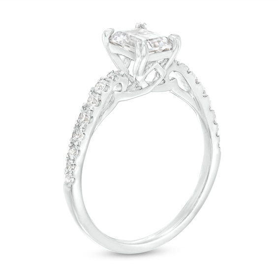 1-1/4 CT. T.w. Radiant-Cut Diamond Pavé Graduated Shank Engagement Ring in 14K White Gold
