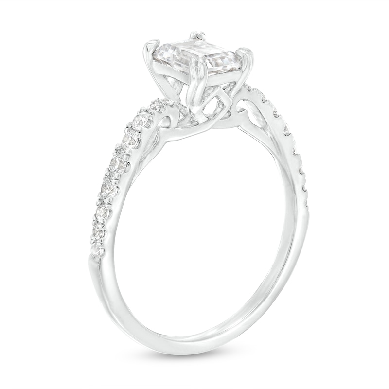 1-1/4 CT. T.W. Radiant-Cut Diamond Pavé Graduated Shank Engagement Ring in 14K White Gold