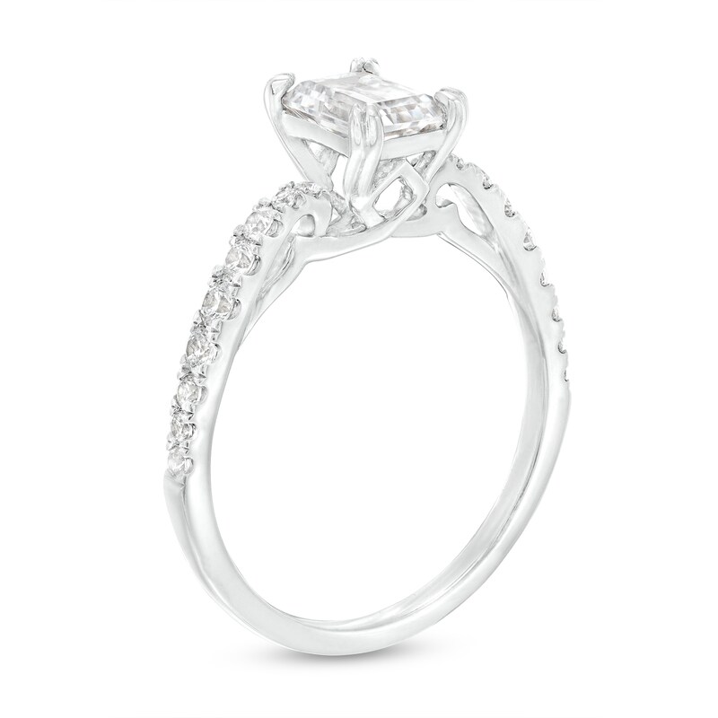 Main Image 3 of 1-1/4 CT. T.W. Radiant-Cut Diamond Pavé Graduated Shank Engagement Ring in 14K White Gold
