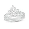 Thumbnail Image 1 of 1-5/8 CT. T.W. Marquise and Round Diamond Three Stone Vintage-Style Bridal Set in 14K White Gold