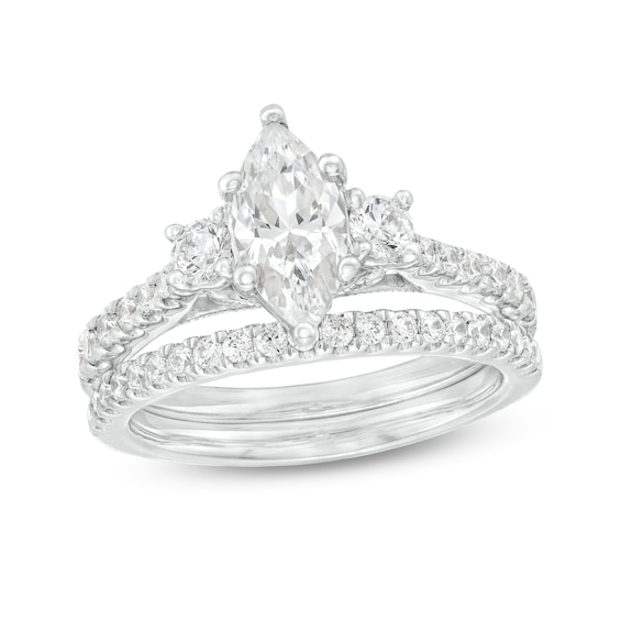 1-5/8 CT. T.w. Marquise and Round Diamond Three Stone Vintage-Style Bridal Set in 14K White Gold