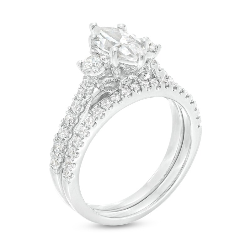 Main Image 3 of 1-5/8 CT. T.W. Marquise and Round Diamond Three Stone Vintage-Style Bridal Set in 14K White Gold