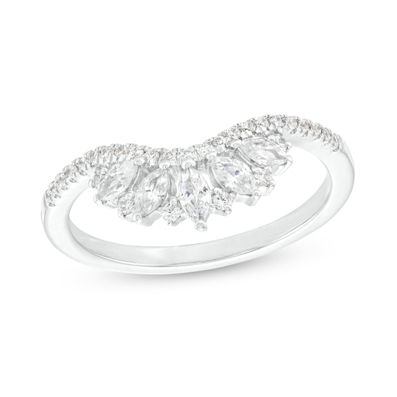 1/2 CT. T.w. Marquise and Round Diamond Alternating Crown Contour Anniversary Band in 14K White Gold
