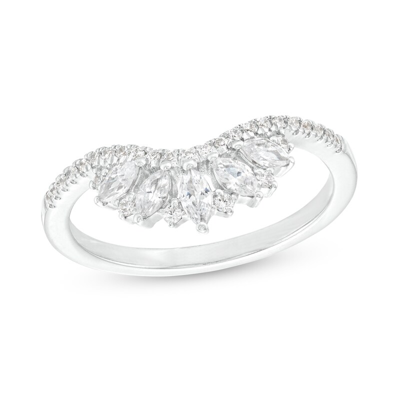 Main Image 1 of 1/2 CT. T.W. Marquise and Round Diamond Alternating Crown Contour Anniversary Band in 14K White Gold
