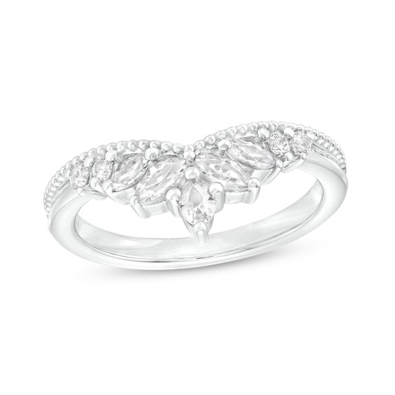 1/2 CT. T.w. Pear-Shaped, Marquise and Round Diamond Beaded Crown Contour Anniversary Band in 14K White Gold