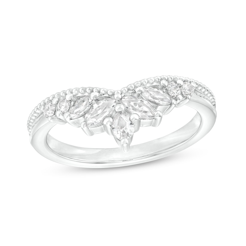 Main Image 1 of 1/2 CT. T.W. Pear-Shaped, Marquise and Round Diamond Beaded Crown Contour Anniversary Band in 14K White Gold