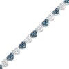 Thumbnail Image 1 of 1/10 CT. T.W. Blue and White Diamond Beaded Alternating Hearts Line Bracelet in Sterling Silver and Blue Resin - 7.25"
