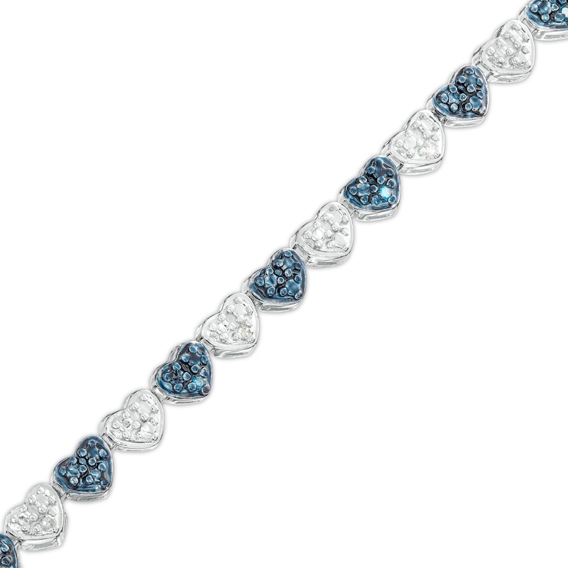 Main Image 1 of 1/10 CT. T.W. Blue and White Diamond Beaded Alternating Hearts Line Bracelet in Sterling Silver and Blue Resin - 7.25"