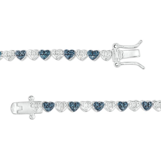 1/10 CT. T.w. Blue and White Diamond Beaded Alternating Hearts Line Bracelet in Sterling Silver and Blue Resin - 7.25"