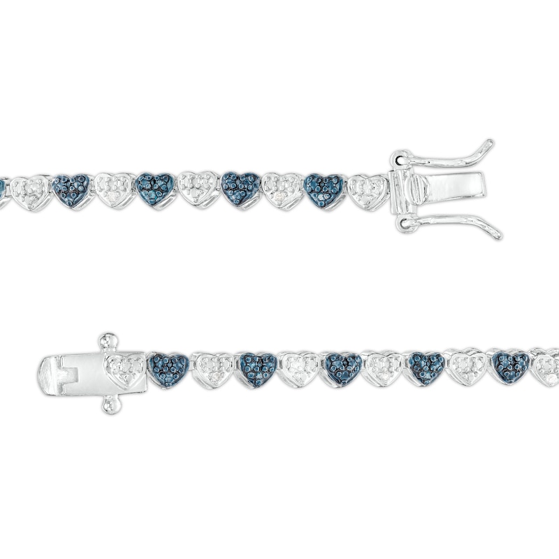 Main Image 3 of 1/10 CT. T.W. Blue and White Diamond Beaded Alternating Hearts Line Bracelet in Sterling Silver and Blue Resin - 7.25"