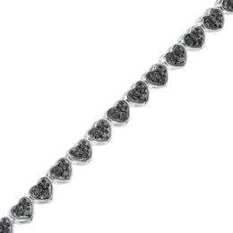 1/10 CT. T.W. Black Diamond Beaded Hearts Link Line Bracelet in Sterling Silver and Black Resin - 7.25"