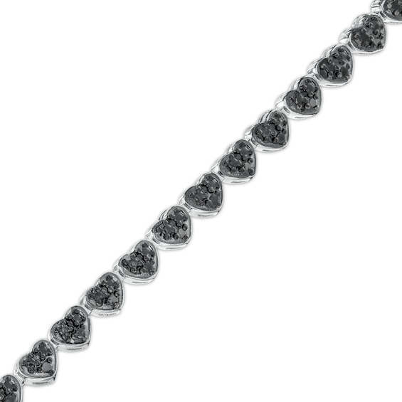 1/10 CT. T.w. Black Diamond Beaded Hearts Link Line Bracelet in Sterling Silver and Black Resin - 7.25"