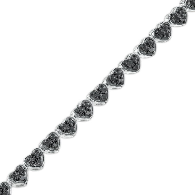 Main Image 1 of 1/10 CT. T.W. Black Diamond Beaded Hearts Link Line Bracelet in Sterling Silver and Black Resin - 7.25"