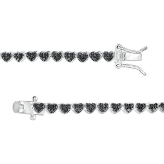 1/10 CT. T.w. Black Diamond Beaded Hearts Link Line Bracelet in Sterling Silver and Black Resin - 7.25"