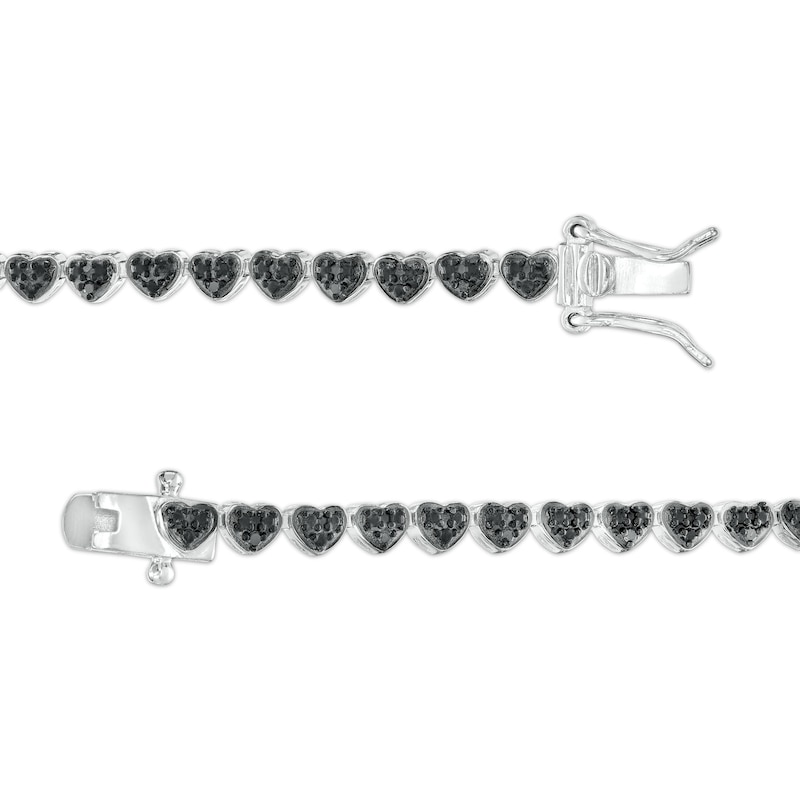 Main Image 3 of 1/10 CT. T.W. Black Diamond Beaded Hearts Link Line Bracelet in Sterling Silver and Black Resin - 7.25"