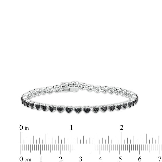 1/10 CT. T.w. Black Diamond Beaded Hearts Link Line Bracelet in Sterling Silver and Black Resin - 7.25"