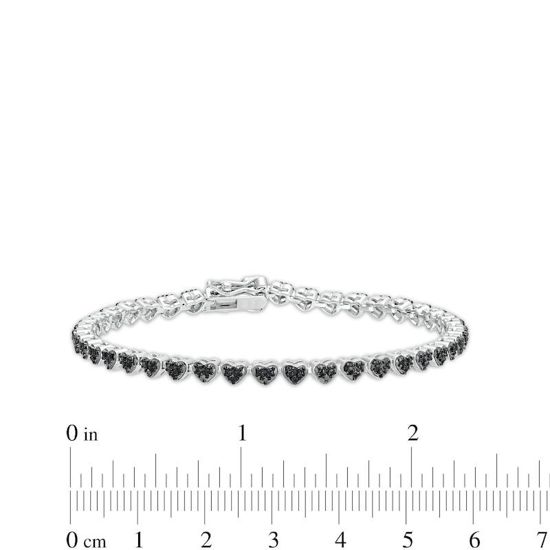 Main Image 4 of 1/10 CT. T.W. Black Diamond Beaded Hearts Link Line Bracelet in Sterling Silver and Black Resin - 7.25"