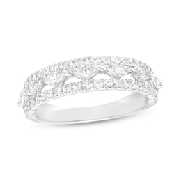 1 CT. T.W. Sideways Marquise and Round Diamond Triple Row Anniversary Band in 14K White Gold
