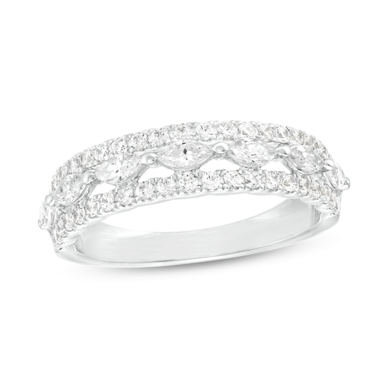 1 CT. T.w. Sideways Marquise and Round Diamond Triple Row Anniversary Band in 14K White Gold
