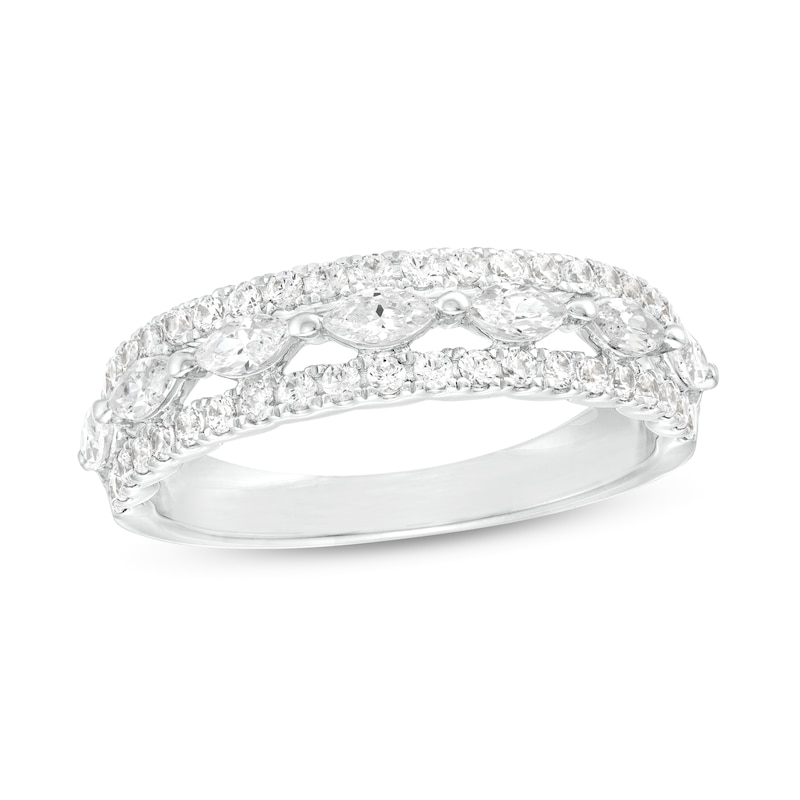 Main Image 1 of 1 CT. T.W. Sideways Marquise and Round Diamond Triple Row Anniversary Band in 14K White Gold