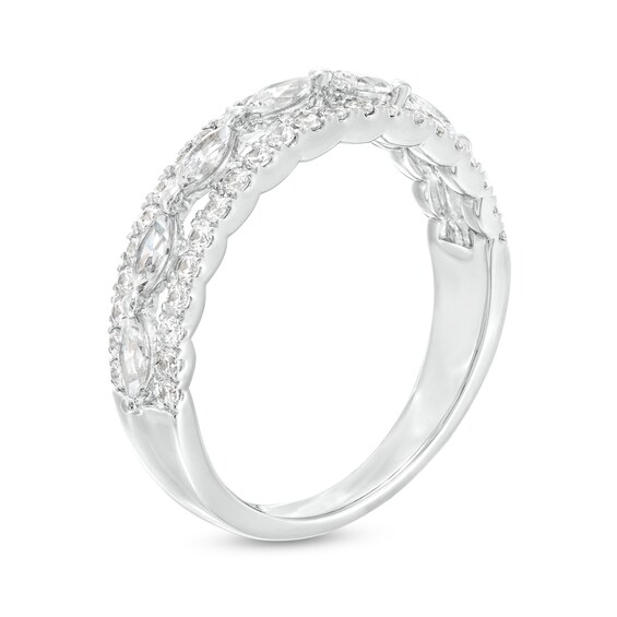 1 CT. T.w. Sideways Marquise and Round Diamond Triple Row Anniversary Band in 14K White Gold