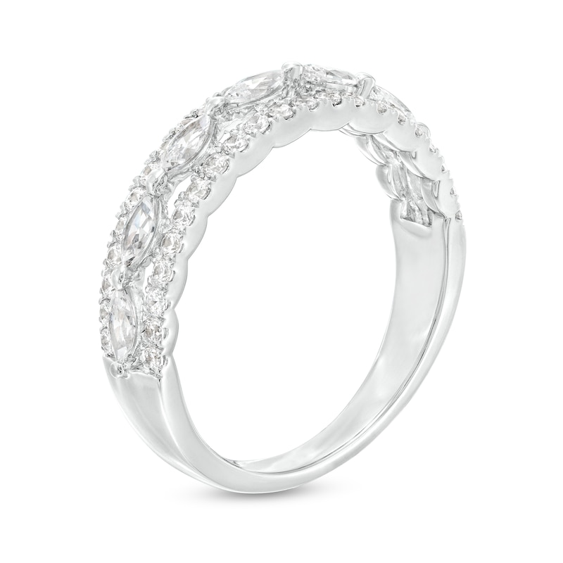 Main Image 3 of 1 CT. T.W. Sideways Marquise and Round Diamond Triple Row Anniversary Band in 14K White Gold
