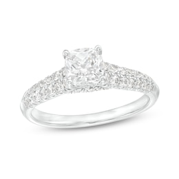 1-3/8 CT. T.W. Cushion-Cut Diamond Pavé Double Row Shank Engagement Ring in 14K White Gold