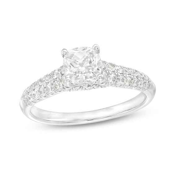 1-3/8 CT. T.w. Cushion-Cut Diamond PavÃ© Double Row Shank Engagement Ring in 14K White Gold