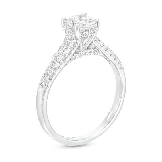 1-3/8 CT. T.w. Cushion-Cut Diamond PavÃ© Double Row Shank Engagement Ring in 14K White Gold