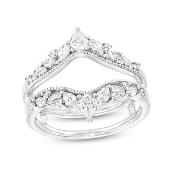 3/4 CT. T.w. Pear-Shaped, Marquise and Round Diamond Double Crown Vintage-Style Solitaire Enhancer in 14K White Gold