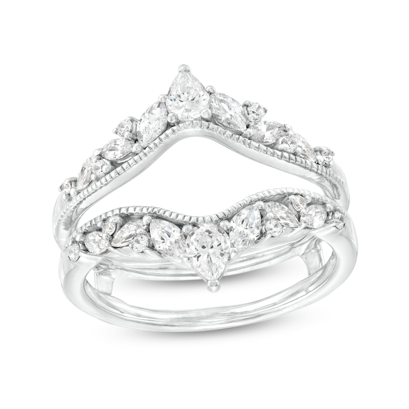 Main Image 1 of 3/4 CT. T.W. Pear-Shaped, Marquise and Round Diamond Double Crown Vintage-Style Solitaire Enhancer in 14K White Gold
