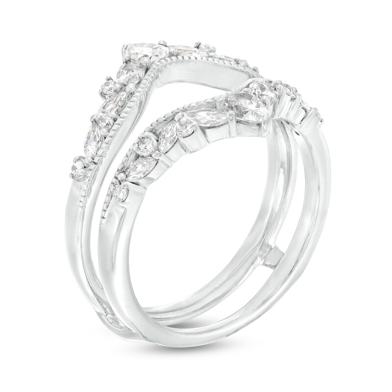 Main Image 2 of 3/4 CT. T.W. Pear-Shaped, Marquise and Round Diamond Double Crown Vintage-Style Solitaire Enhancer in 14K White Gold