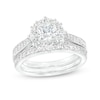 Thumbnail Image 1 of 1-3/8 CT. T.W. Princess-Cut Diamond Petal Frame Tapered Shank Vintage-Style Flower Bridal Set in 14K White Gold