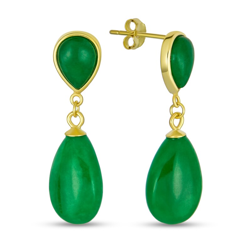 Main Image 1 of Pear-Shaped Jade Double Teardrop Earrings in Sterling Silver with 14K Gold Plate