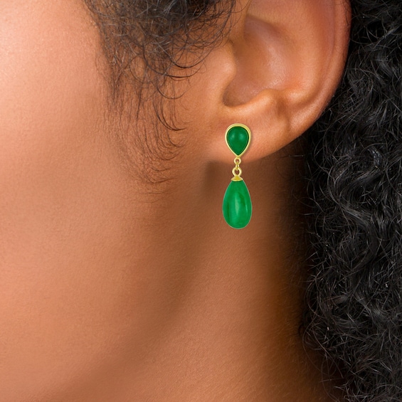 Pear-Shaped Jade Double Teardrop Earrings in Sterling Silver with 14K Gold Plate