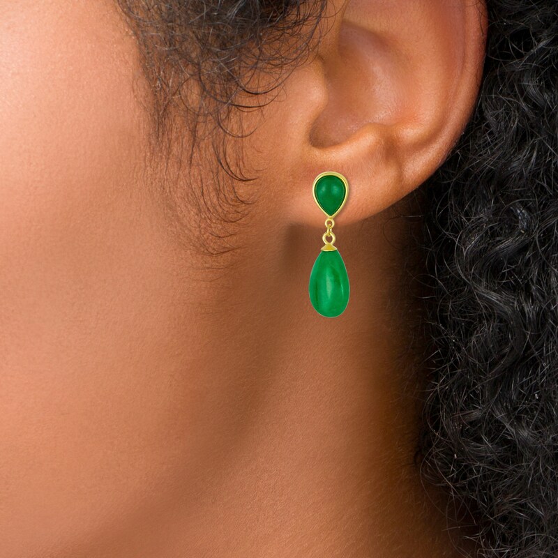 Main Image 2 of Pear-Shaped Jade Double Teardrop Earrings in Sterling Silver with 14K Gold Plate
