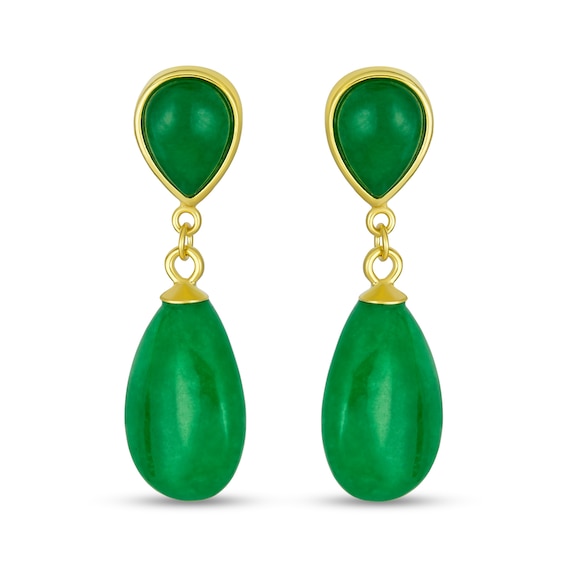 Pear-Shaped Jade Double Teardrop Earrings in Sterling Silver with 14K Gold Plate