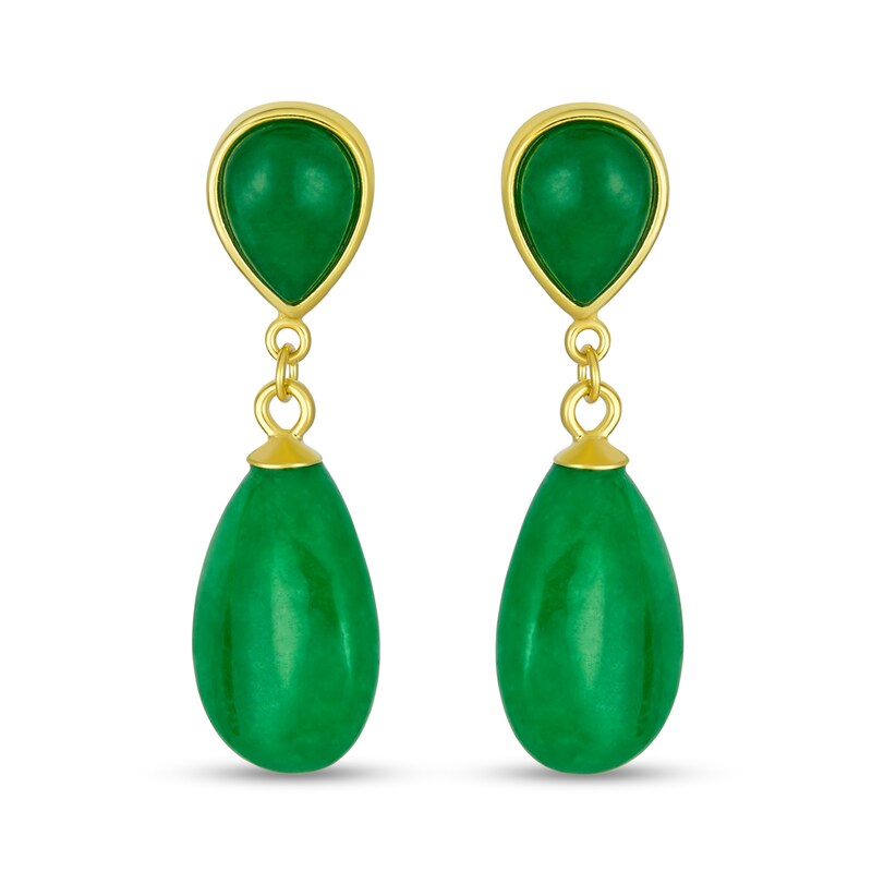 Main Image 3 of Pear-Shaped Jade Double Teardrop Earrings in Sterling Silver with 14K Gold Plate