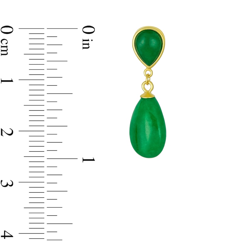 Main Image 4 of Pear-Shaped Jade Double Teardrop Earrings in Sterling Silver with 14K Gold Plate
