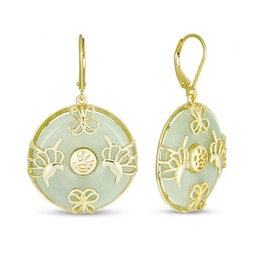 25.0mm Jade Butterfly Overlay Disc Drop Earrings in Sterling Silver with 14K Gold Plate