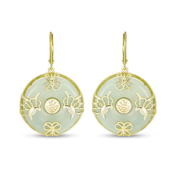 25.0mm Jade Butterfly Overlay Disc Drop Earrings in Sterling Silver with 14K Gold Plate