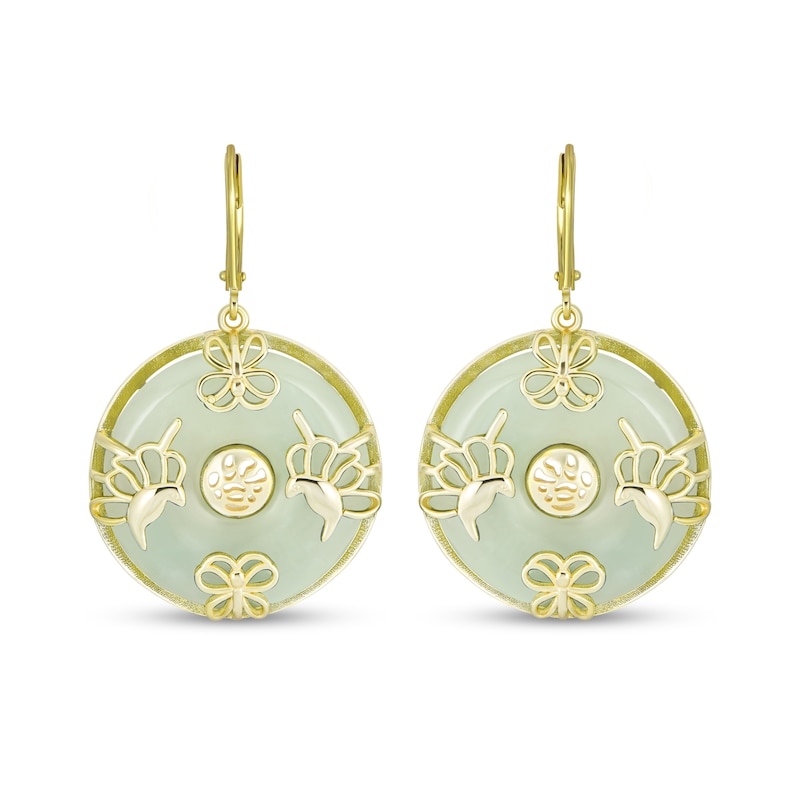 25.0mm Jade Butterfly Overlay Disc Drop Earrings in Sterling Silver with 14K Gold Plate