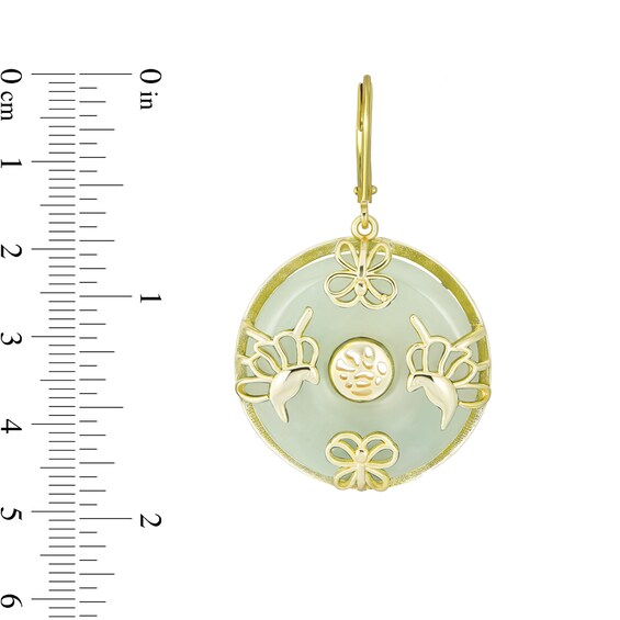 25.0mm Jade Butterfly Overlay Disc Drop Earrings in Sterling Silver with 14K Gold Plate