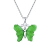 Thumbnail Image 1 of Carved Jade Garden Butterfly Drop Pendant in Sterling Silver