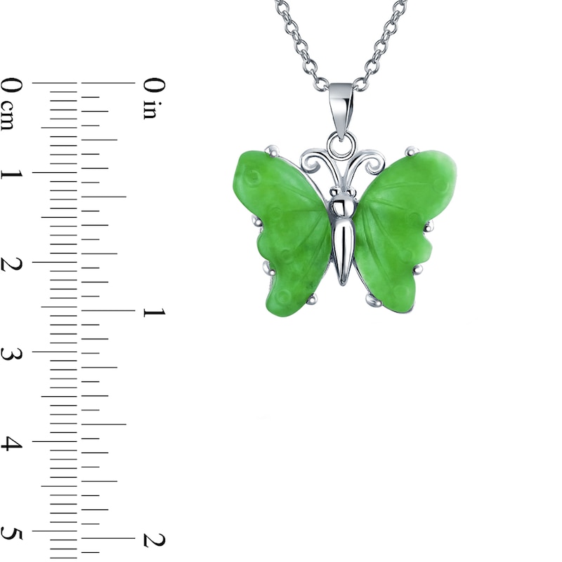 Main Image 2 of Carved Jade Garden Butterfly Drop Pendant in Sterling Silver