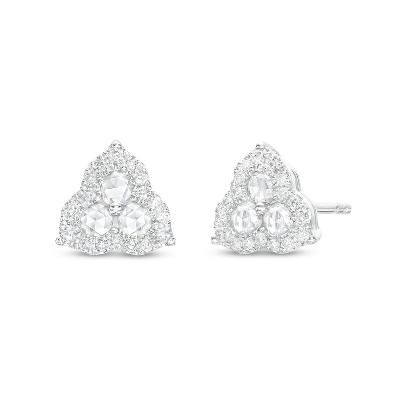 Main Image 1 of 1/3 CT. T.W. Rose-Cut Diamond Trio Pointed Frame Stud Earrings in 14K White Gold