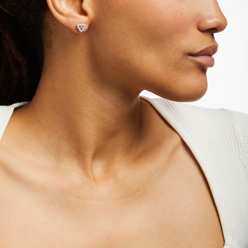Main Image 2 of 1/3 CT. T.W. Rose-Cut Diamond Trio Pointed Frame Stud Earrings in 14K White Gold